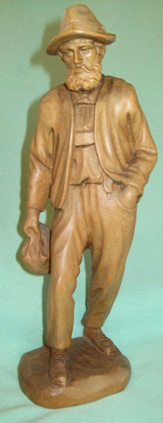 Vintage Hand Carved Wood Man Figurine German ? Very Detailed