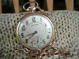 South Bend 17 Jewel Model 411 1927 Pocket Watch 14k Gold Fill Nawco Case W Chain