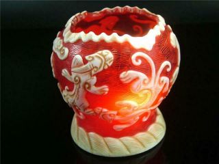 Fine Old Chinese Peking Glass Carved Brush Washer Vase 4 Powerful Dragon Images