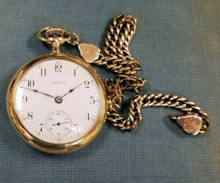 Vintage Elgin Pocket Watch 15 Jewel 1909 With Chain