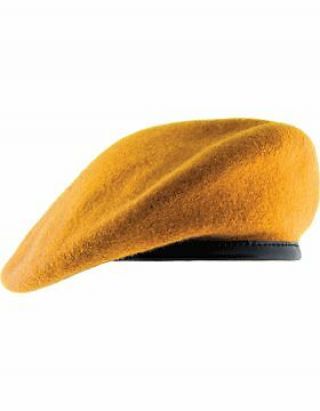 Beret (bt - D11/04) Gold With Leather Sweatband Size 6 7/8 " (unlined)