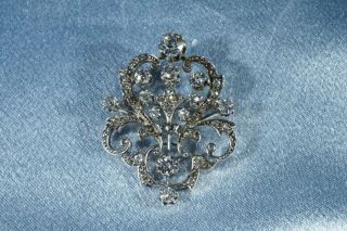 Antique Victorian French 18k White Gold Old Cut Diamonds Brooch