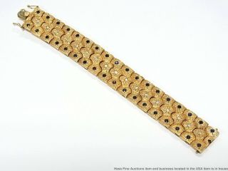 Heavy 14k Gold 1.  35ctw Diamond 4ctw Sapphire Bracelet Midcentury Statement 92gr 12