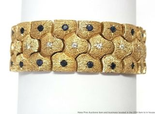 Heavy 14k Gold 1.  35ctw Diamond 4ctw Sapphire Bracelet Midcentury Statement 92gr