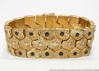Heavy 14k Gold 1.  35ctw Diamond 4ctw Sapphire Bracelet Midcentury Statement 92gr 2