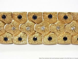 Heavy 14k Gold 1.  35ctw Diamond 4ctw Sapphire Bracelet Midcentury Statement 92gr 3