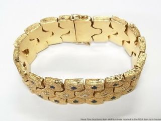Heavy 14k Gold 1.  35ctw Diamond 4ctw Sapphire Bracelet Midcentury Statement 92gr 4