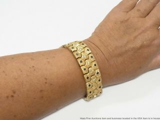 Heavy 14k Gold 1.  35ctw Diamond 4ctw Sapphire Bracelet Midcentury Statement 92gr 9