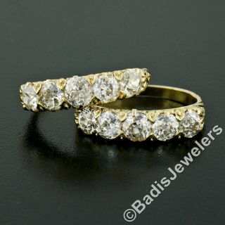 2 Antique Victorian 18K Gold 3.  0ct Old Mine Cut Diamond Wedding Band Guards Ring 3