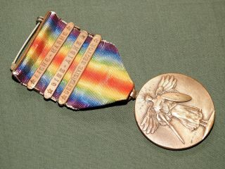 Us Army Ww1 " Aisne - Marne ",  " Oise - Aisne " Battle Clasps Victory Medal 3 Bars Rare