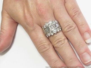 Heavy Platinum 3.  50ctw Fine Diamond Ring Tapered Baguette Round Huge Wide Band 11