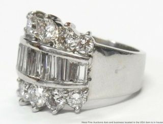 Heavy Platinum 3.  50ctw Fine Diamond Ring Tapered Baguette Round Huge Wide Band 2
