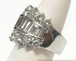 Heavy Platinum 3.  50ctw Fine Diamond Ring Tapered Baguette Round Huge Wide Band 8