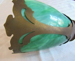 Brilliant Jade Green Slag Panels Bronze Art Nouveau Light Shade c.  1915 2