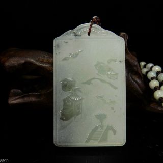 100 Natural Hand - Carved Chinese Jade Pendant Jadeite Necklace Landscape 859d