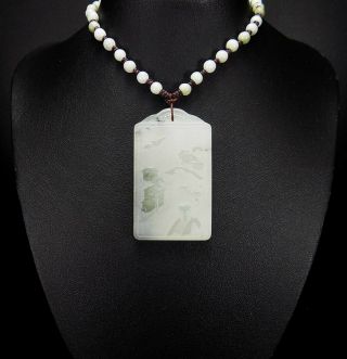 100 Natural Hand - carved Chinese Jade Pendant jadeite Necklace landscape 859d 4