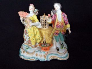 Antique Meissen Sevres Dresden Chelsea Porcelain Lge Figural Group Bird In Cage