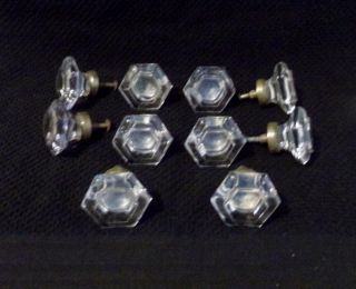 Vintage Hexagon Glass And Brass Drawer Pulls - Set Of 10 - Awesome - Look