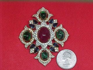 Vintage Rare Crown Trifari Jewels Of India Designer Signed Pin Brooch