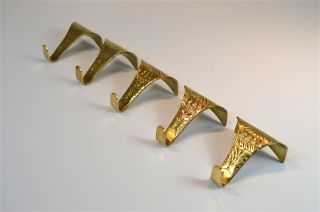 Set Of 5 Solid Brass Antique Style Acanthus Picture Rail Hooks Hook Prh1