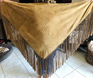 AUTHENTIC RARE VINTAGE HERMÈS Suede Cappuccino Shawl With Fringe 2