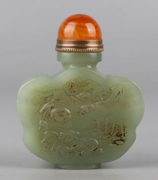 Chinese Exquisite Hand - Carverd Child Text Carving Hetian Jade Snuff Bottle