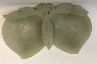 Antique Asian Chinese Carved Green Jade/ Soapstone Double Peach Dish