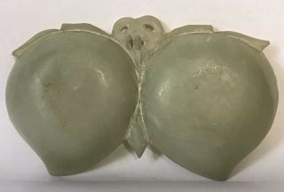 Antique Asian Chinese Carved Green Jade/ Soapstone Double Peach Dish 2