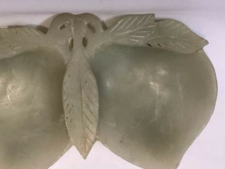Antique Asian Chinese Carved Green Jade/ Soapstone Double Peach Dish 3