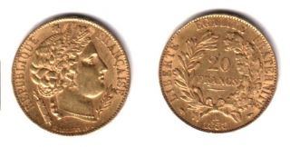 1850 - A France Ancient Goddess Cérès Gold 20 Francs Quality Old Coin Of Republic