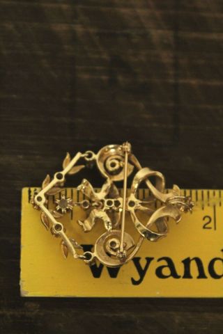 14K Kurt Goldschmidt KGJ Diamond Seed Pearl Pendant Brooch Scrolls Pin Vintage 7
