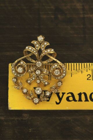 14K Kurt Goldschmidt KGJ Diamond Seed Pearl Pendant Brooch Scrolls Pin Vintage 8