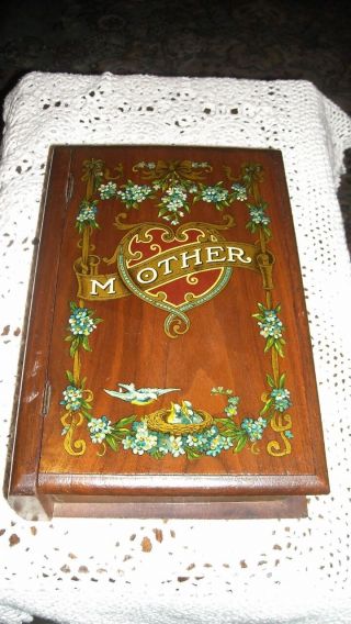 Antique Victorian Wood Mother Bible Box Trinket Keepsake Box.  Latch W/ Hinged Lid