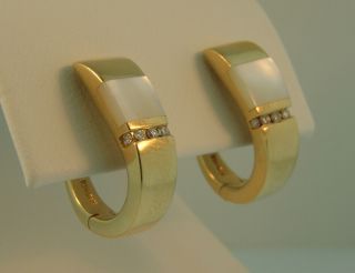 Kabana 14k Gold Mop Diamond Huggies Earrings