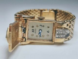 Retro 1950s Tourneau 14K Yellow Gold Diamonds Rubies Covered Watch18K Band AS - IS 2