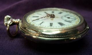 Serviced 1890s Swiss Fancy Dial Cylinder 43mm 8 Size.  800 Silver Pocket Watch 3