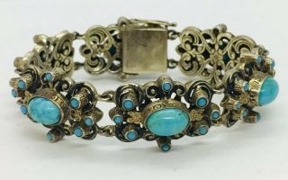 Antique Victorian Austro Hungarian Sterling Silver Blue Turquoise Bracelet