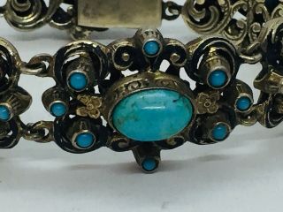 Antique Victorian Austro Hungarian Sterling Silver Blue Turquoise Bracelet 2