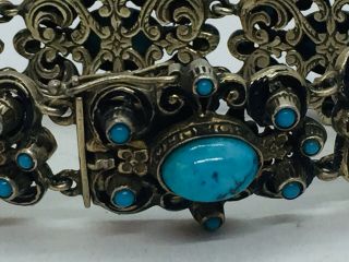 Antique Victorian Austro Hungarian Sterling Silver Blue Turquoise Bracelet 4
