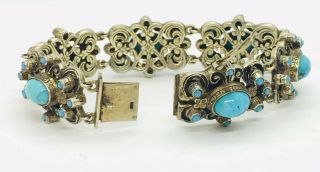 Antique Victorian Austro Hungarian Sterling Silver Blue Turquoise Bracelet 6