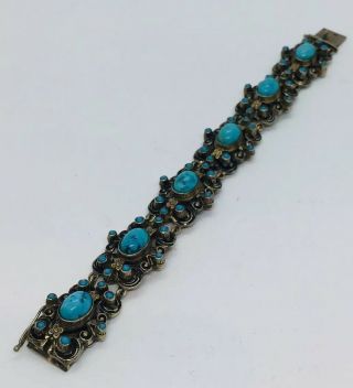 Antique Victorian Austro Hungarian Sterling Silver Blue Turquoise Bracelet 8