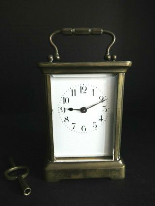 Antique French Carriage Clock With Key Bevel Glass