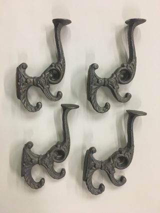 4 Cast Iron Victorian Hooks Wall Coat Hat Towel Robe Vintage Antique