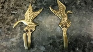 Pair Vintage Brass Hooks,  Ducks