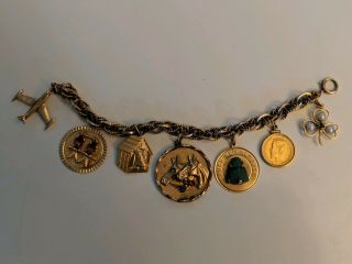 Vintage Estate Gold Charm Bracelet W/ 7 Gold Charms (misc Stones/gems) 50,  Grams