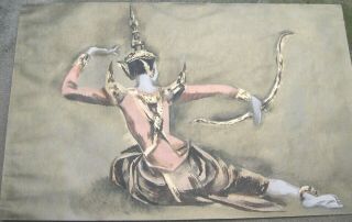 Cambodian Ancient Ramayana Dancer,  Andre Delfau Listed French/american Artist