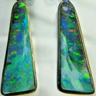 Curious Natural Antique Queensland Black Opal Single Nugget Earrings 800 Silver
