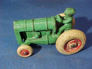 1930s Arcade Cast Iron Fordson Toy Tractor Orig Green Paint,  Rubber Tires