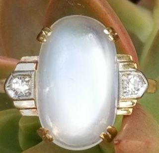 Antique Art Deco 14k Gold Moonstone Diamond Ring - Art Deco Jewelry - Ff Felger