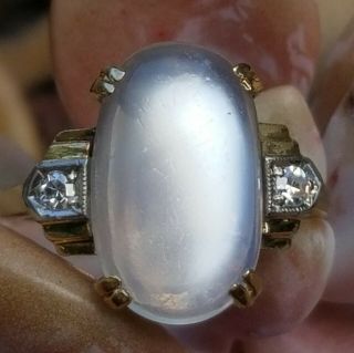 Antique Art Deco 14k Gold Moonstone Diamond Ring - Art Deco Jewelry - FF Felger 3